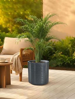 Kuber Industries - Round Rotomould 11 Inch Flower Pot with Drainage Rib Cubical - Grey