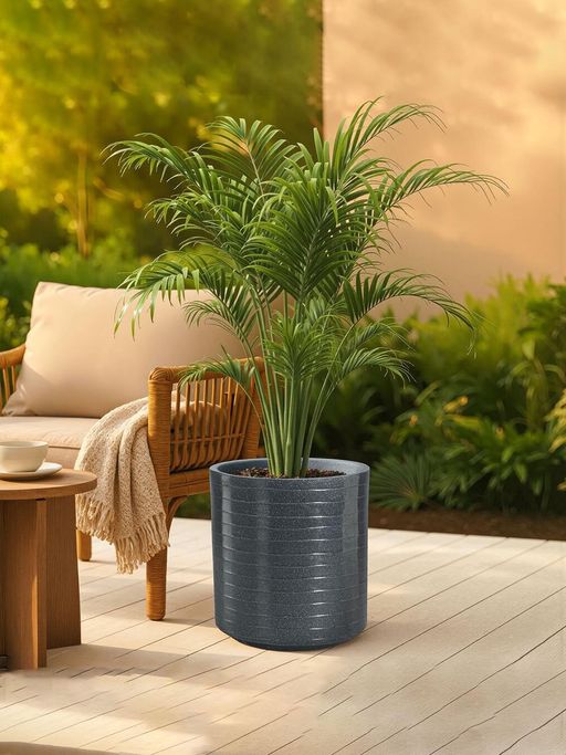 Kuber Industries Round Rotomould 11 Inch Flower Pot with Drainage Rib Cubical - Grey