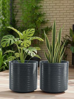 Kuber Industries - Round Rotomould 11 Inch Flower Pot Grey (Pack of 2)