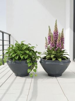 Kuber Industries - Round Rotomould 15 Inch Flower Pot with Drainage Rib Tasala -Grey (Pack of 2)