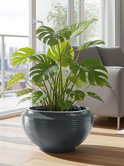 Kuber Industries - Rotomould 19 Inch Big Size Flower Pot with Drainage Rib Tasala -Grey