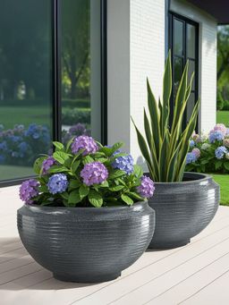 Kuber Industries - Rotomould 19 Inch Big Size Flower Pot with Drainage Rib Tasala -Grey (Pack of 2)