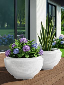Kuber Industries - Rotomould 19 Inch Big Size Flower Pot with Drainage Rib Tasala -White (Pack of 2)