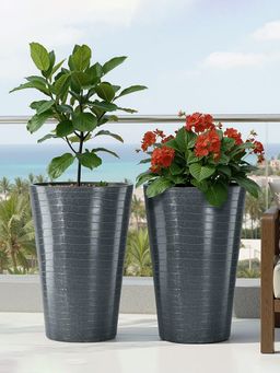 Kuber Industries - Rotomould Big Size Planter 23 Inch with Drain Hole Rib Tower - Grey (Pack of 2)