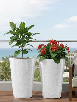 Kuber Industries - Rotomould Big Size Planter 23 Inch with Drain Hole Rib Tower - White (Pack of 2)