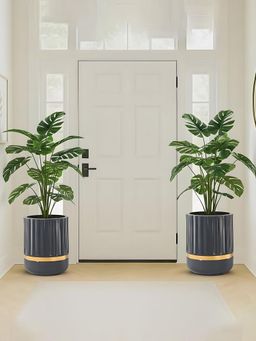 Kuber Industries - Rotomould 14 Inch Planter Pot with Drain Hole Royale Pillar - Grey (Pack of 2)