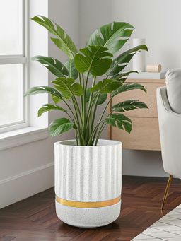 Kuber Industries - Rotomould 14 Inch Planter Pot with Drain Hole Royale Pillar - White