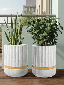Kuber Industries - Rotomould 14 Inch Planter Pot with Drain Hole Royale Pillar -White (Pack of 2)