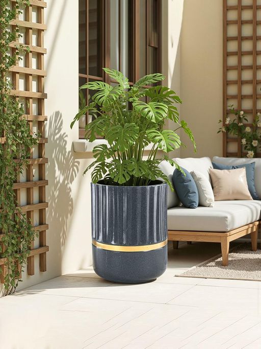 Kuber Industries Rotomould 18 Inch Big Size Planter with Drainage Hole Royale Pillar - Grey