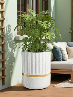 Kuber Industries - Rotomould 18 Inch Big Size Planter with Drainage Hole Royale Pillar - White