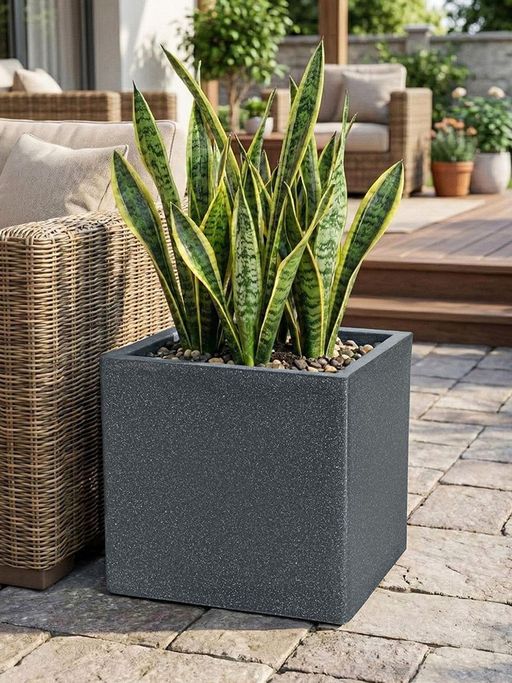Kuber Industries 12 Inch Rotomould Square Flower Pot Cubical - Grey