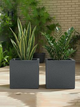 Kuber Industries - Rotomould 12 Inch Square Flower Pot Cubical - Grey (Pack of 2)