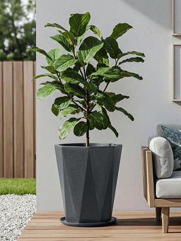 Kuber Industries - Rotomould 18 Inch Big Size Flower Pot with Tray & Drain Hole Diamond - Grey