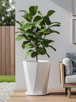 Kuber Industries - Rotomould 18 Inch Big Size Flower Pot with Tray & Drain Hole Diamond - White