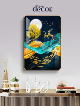 The Next Decor - Golden Harmony Deer Wood Glass Finish Wall Art