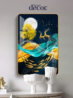 The Next Decor - Golden Harmony Deer Wood Glass Finish Wall Art