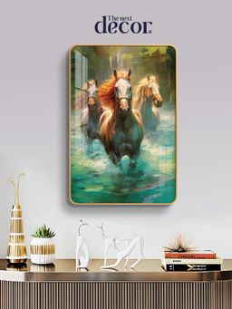 The Next Decor - Wild Waterscape Horses Wood Glass Finish Wall Art