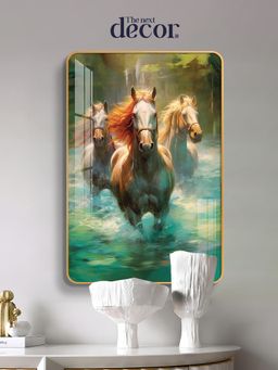 The Next Decor - Wild Waterscape Horses Wood Glass Finish Wall Art