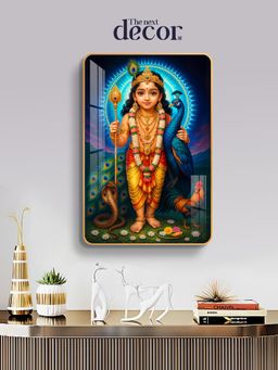 The Next Decor - Lord Murugan With Peacock Wood Glass Finish Wall Art