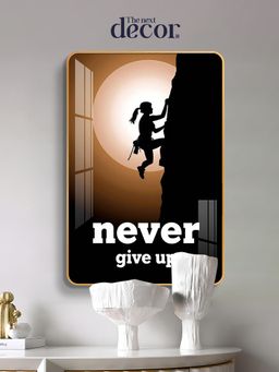 The Next Decor - Never Give Up Motivation Quote Wood Glass Finish Wall Art