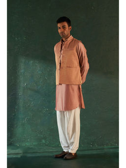 Charkhee - Mens Rose Pink Pathani Kurta With Salwar And Jacket (Set of 3)