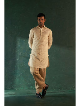 Charkhee - Midas Tissue Stripe Pathani Kurta With Salwar (Set of 2)