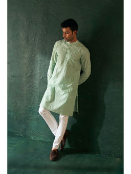 Charkhee - Midas Aqua Green Chevron Embroidered Kurta With Pyjama (Set of 2)