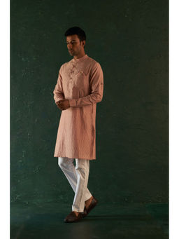 Charkhee - Midas Rose Gold Chevron Embroidered Kurta With Pyjama (Set of 2)