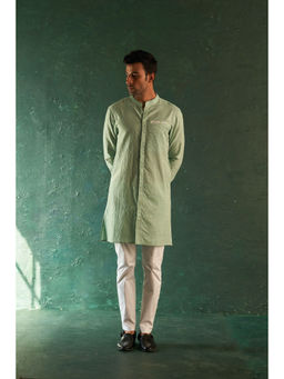 Charkhee - Midas Aqua Green Chevron Kurta With Pyjama (Set of 2)