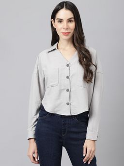 Xpose - Women Boxy Casual Shirt -grey