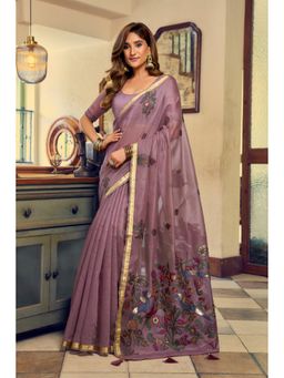 Mysilklove - Purple Cotton Silk Saree with Unstitched Blouse