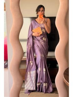 Mysilklove - Grape Purple Handloom Satin Soft Silk Saree with Unstitched Blouse