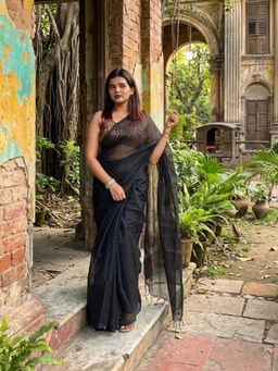 AAKAR - Raabta Black Handloom Tissue Saree Without Blouse