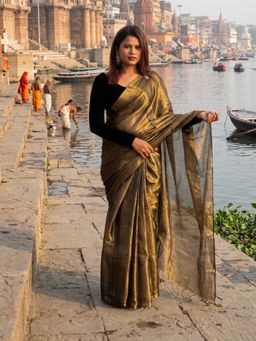AAKAR - Swarnika Gold Handloom Tissue Saree Without Blouse