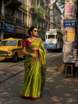 AAKAR - Virana Green Handloom Tissue Saree Without Blouse