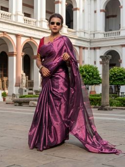 AAKAR - Purple Dusk Purple Handloom Tissue Saree Without Blouse