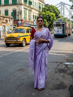 AAKAR - Jheel Kamal Lavender Handloom Tissue Saree Without Blouse