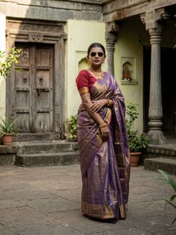 AAKAR - Sunehri Rush Pink Handloom Tissue Saree Without Blouse