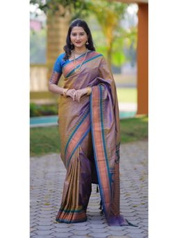 Suha - Brown Women Kanji Gadwal Art Silk Banarasi Saree with Unstitched Blouse