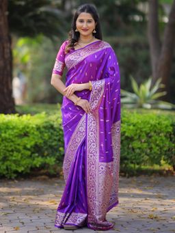 Suha - Purple Women Banarasi Art Silk Woven Saree with Unstitched Blouse