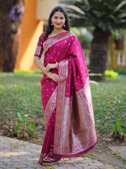 Suha - Magenta Women Banarasi Art Silk Woven Saree with Unstitched Blouse