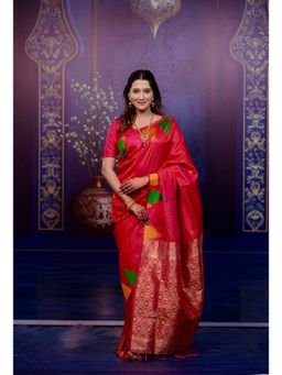 Suha - Red Women Soft Art Silk Paithani Temple Border Saree with Unstitched Blouse