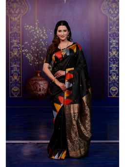 Suha - Black Women Soft Art Silk Paithani Temple Border Saree with Unstitched Blouse
