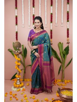 Suha - Green Women Soft Art Silk Paithani Temple Border Saree with Unstitched Blouse