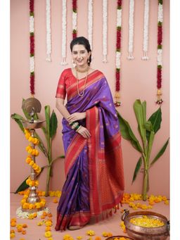 Suha - Purple Women Art Silk Paithani Temple Border Saree with Unstitched Blouse