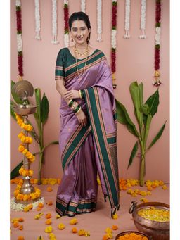 Suha - Purple Women Soft Art Silk Paithani Temple Border Saree with Unstitched Blouse