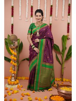 Suha - Burgundy Women Soft Art Silk Paithani Temple Border Saree with Unstitched Blouse