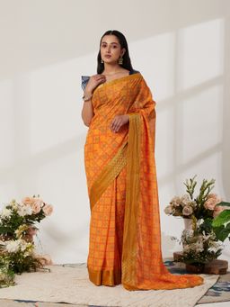 Garden VARELI - Yellow Georgette Geometric Print Saree with Unstitched Blouse
