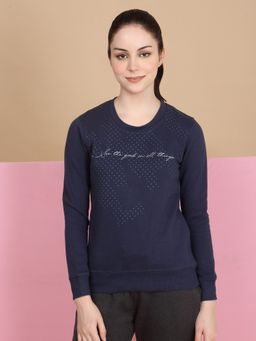 Sweet Dreams - Women Navy Blue Polka Print Sweatshirt