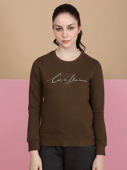 Sweet Dreams - Women Brown Printed Sweatshirt